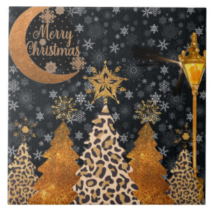 A Glamourous Wild Leopard Christmas Tile