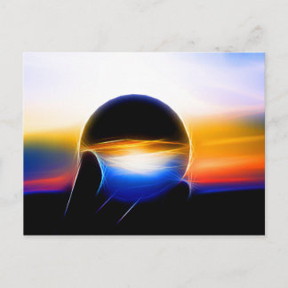 A glass sphere in neon style postcard