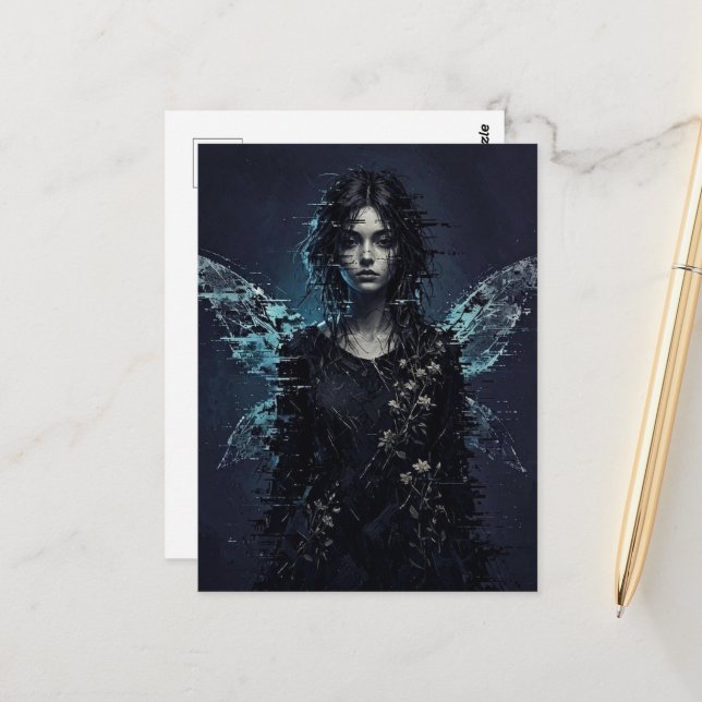 A Glitch Fairy with Flowers Postcard (Front/Back In Situ)