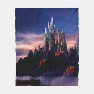 A gloomy fairy-tale castle on a mountain among the fleece blanket