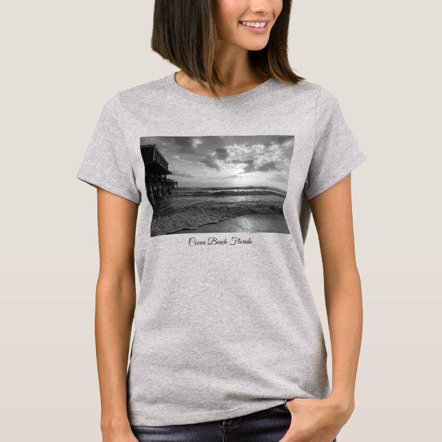 A Glorious Beach Morning Grayscale T-Shirt (Front)