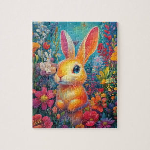 A glowing bunny in a vibrant garden jigsaw puzzle