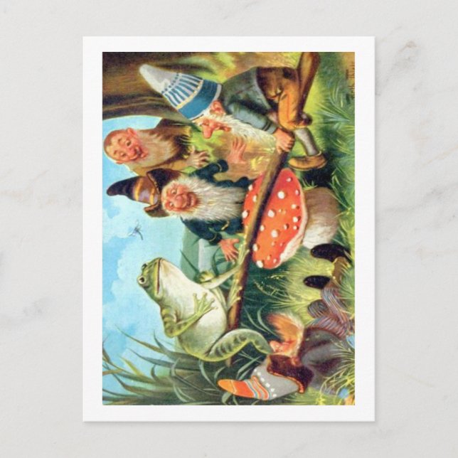 A Gnome and Frog on a Mushroom Seesaw Postcard (Front)