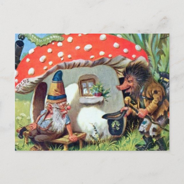 A Gnome Living in a Mushroom Cottage Postcard (Front)