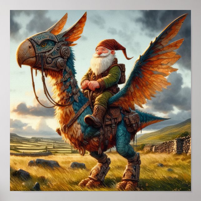 A Gnome Warrior Posing with his Dragon Poster (Front)