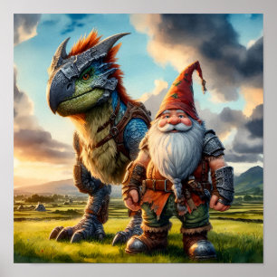 A Gnome Warrior posing with his Dragon Poster