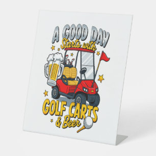 A God Day Starts with Golf Carts Pedestal Sign