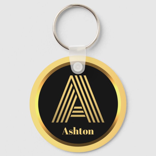 A Gold Monogrammed Letter Personalised Keychain (Front)
