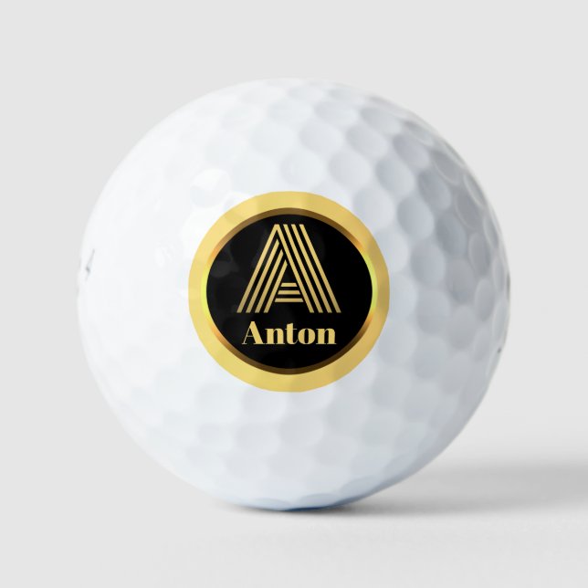 A Gold Monogrammed Letter Personalised Keychain Golf Balls (Front)