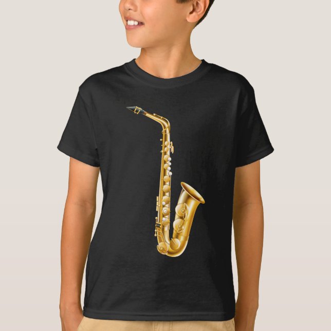 A gold saxophone T-Shirt (Front)