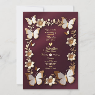 A Golden and burgundy Wedding invitation card