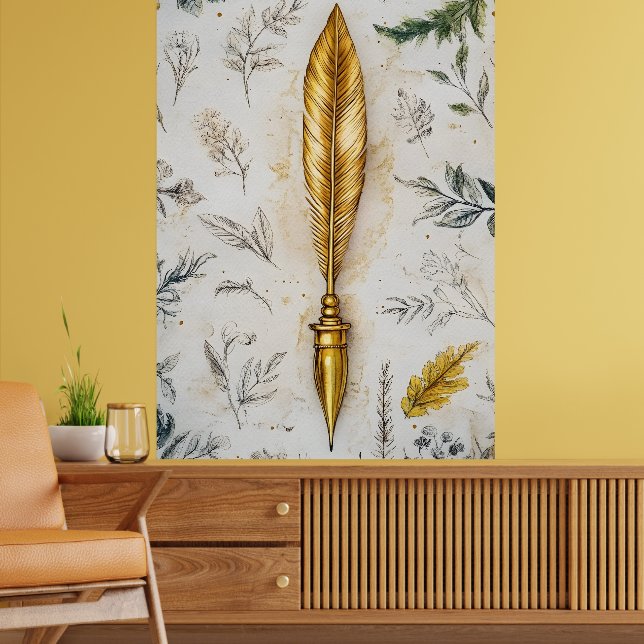 A golden feather or a fancy fountain pen. poster (Living Room 2)
