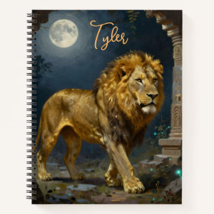A Golden Lion and Tiger Strolling under the Moon Notebook