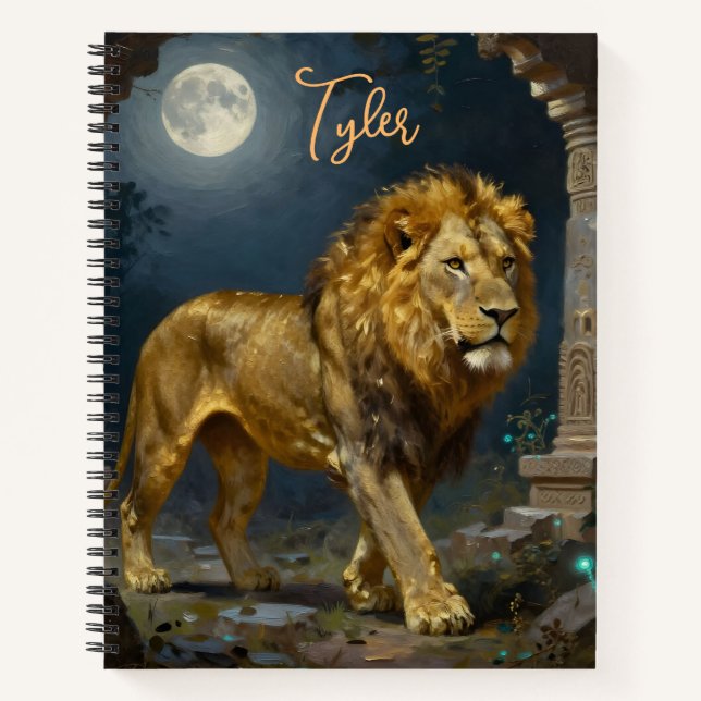 A Golden Lion and Tiger Strolling under the Moon Notebook (Front)