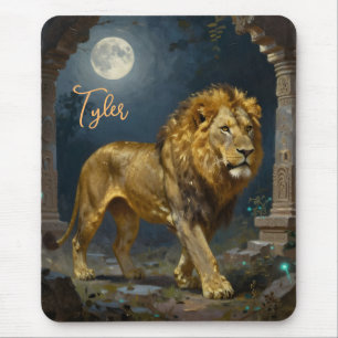 A Golden Lion Strolling under the Moon Personalize Mouse Pad