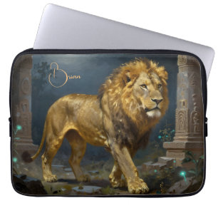 A Golden Lion Strolling under the Moonlight Laptop Sleeve