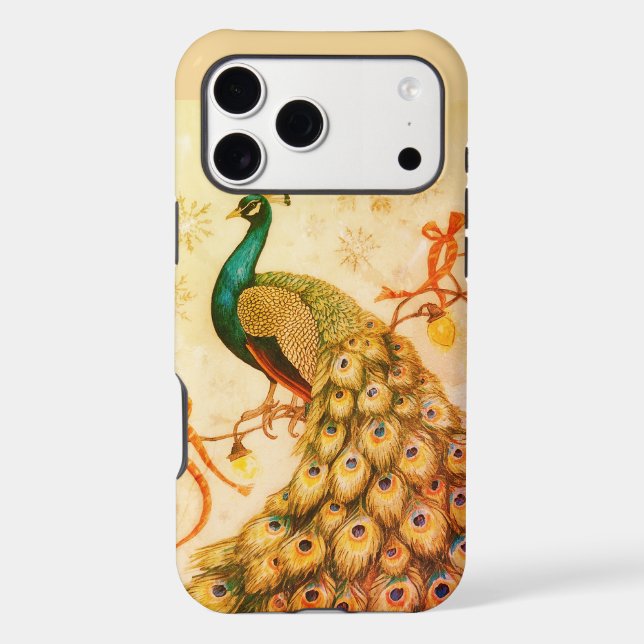 A Golden Peacock On a Christmas iPhone (Back)