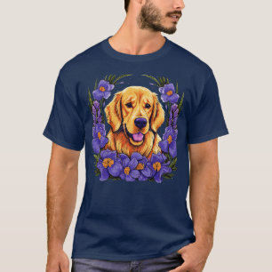 A Golden Retriever surrounded with Irises illustra T-Shirt