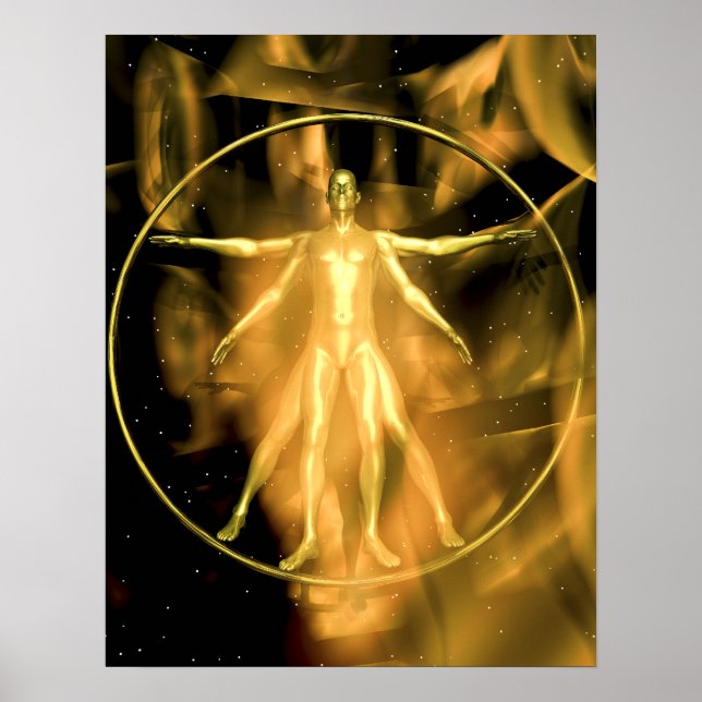 A golden Vetruvian Man Poster (Front)