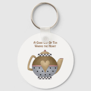 A Good Cup of Tea Warms the Heart Key Ring