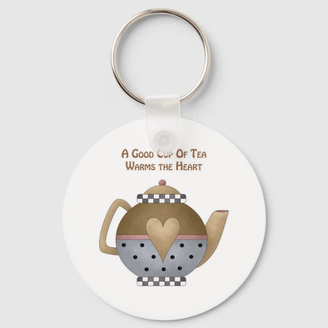 A Good Cup of Tea Warms the Heart Key Ring (Front)