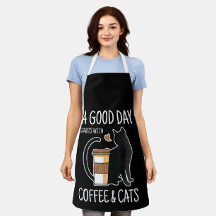 A Good Day Starts With Coffee And Cats Funny Cute Apron