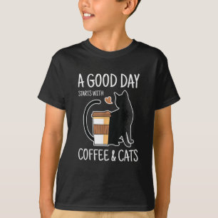 A Good Day Starts With Coffee And Cats Funny Cute T-Shirt