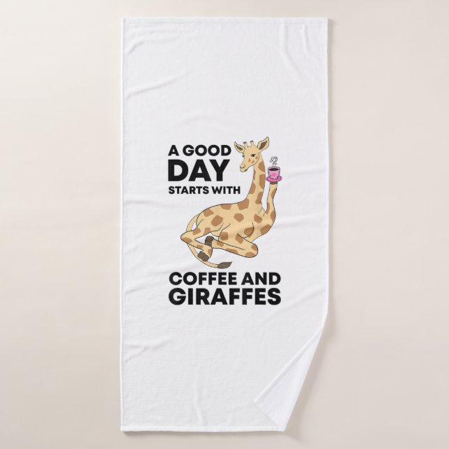 A Good Day Starts With Coffee & Giraffe Gift Funny Bath Towel (Bath Towel)
