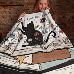 A Good Day to Read a Book Cat Book Lover Fleece Blanket
