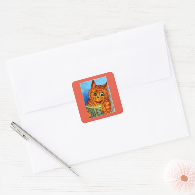 A Good Read, illustrated by Louis Wain Square Stic Sticker (Envelope)