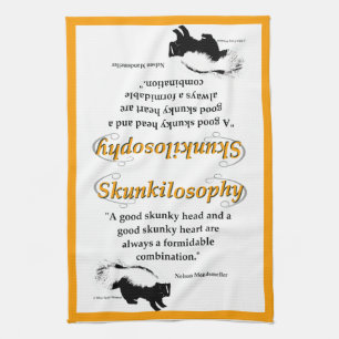 A good skunky head and a good skunky heart tea towel