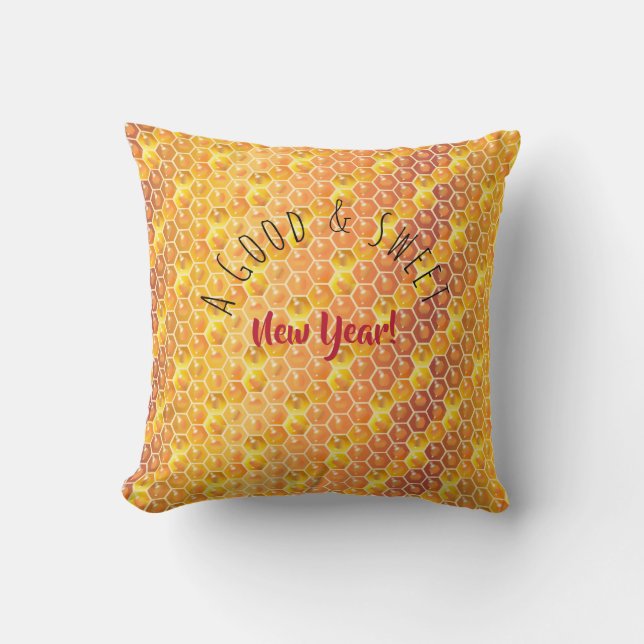 A Good & Sweet New Year! Holiday Honeycomb Gold Cushion (Front)