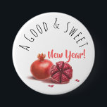 A Good & Sweet New Year! Holiday Pomegranates Butt 7.5 Cm Round Badge<br><div class="desc">Happy Rosh Hashanah Jewish New Year Holiday Pomegranates Watercolor Illustration. Shana Tova! Hebrew Wishes text. "A Good & Sweet New Year!" Calligraphy Text, Pomegranates Watercolor Illustration - for Back Side design. Vintage, Autumn Holiday Festival, Birthday, Sukkot. Judaica. Hand Drawn Watercolor. Accessories > Buttons & Patches > Buttons. Design with custom...</div>
