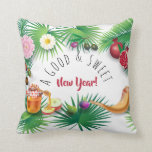 A Good & Sweet New Year! Holiday Rosh Hashanah Cushion<br><div class="desc">Happy Rosh Hashanah Jewish New Year Holiday symbols. Shana Tova! Hebrew Wishes text. Torah, Honey and apple, shofar, pomegranate, star of David, Palm Tree Leaves Vintage frame, Gold Honeycomb background, Rosh hashana, traditional fruits, floral frame, vintage, autumn, sukkot. Judaica. Hand Drawn Watercolor. Home > Home Décor > Pillows & Poufs...</div>