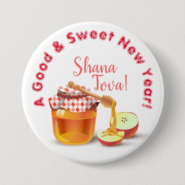 A Good & Sweet New Year! Honey & Apple Shana Tova 7.5 Cm Round Badge (Front)