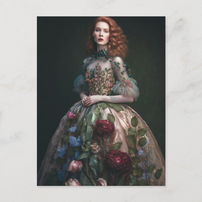 A Gorgeous Woman in Floral Dress AI Generated Art Postcard (Front)