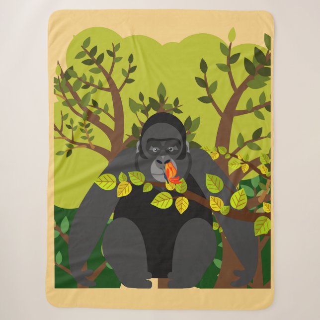 A gorilla mesmerised by a butterfly sherpa blanket (Front)