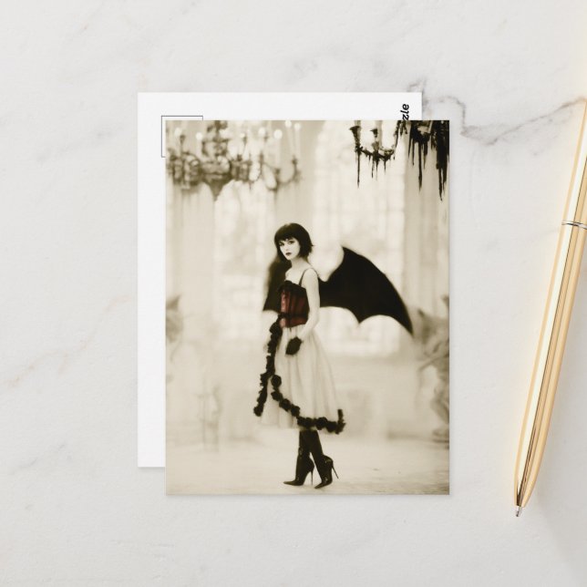 A gothic angel with bat wings postcard (Front/Back In Situ)