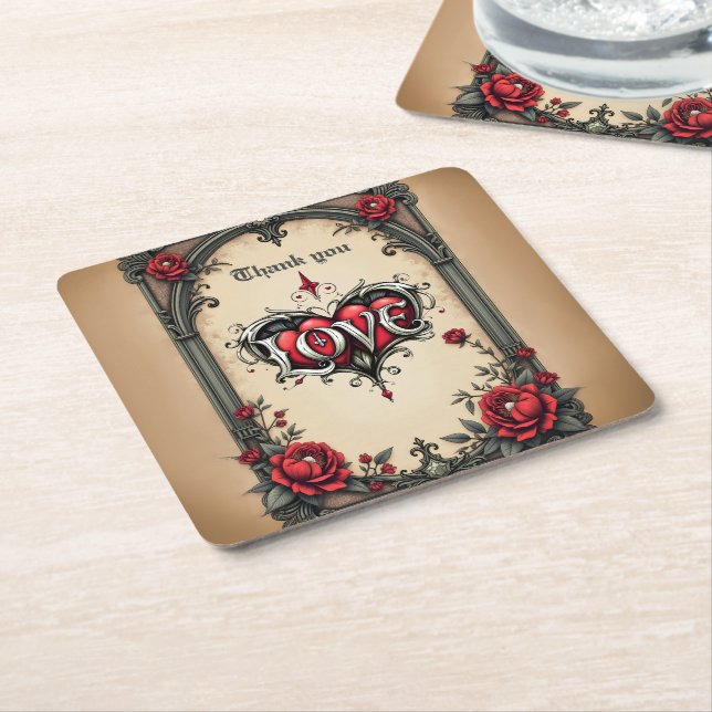 A gothic romance. An ornate, gothic-style  Square Paper Coaster (Angled)