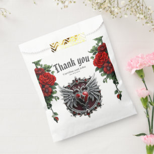 A Gothic symbiosis, elegant haert and skulls. Favour Bags
