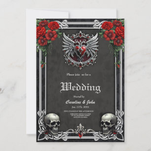 A Gothic symbiosis, elegant haert and skulls. Invitation