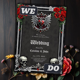A Gothic symbiosis, elegant haert and skulls. Invitation