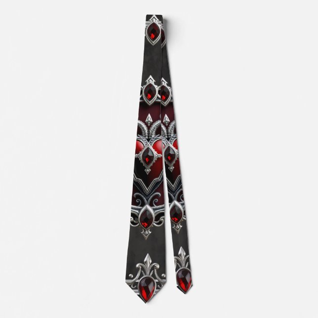 A Gothic symbiosis, elegant haert and skulls Tie (Front)