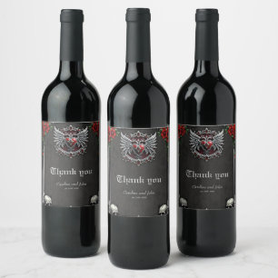 A Gothic symbiosis, elegant haert and skulls Wine Label