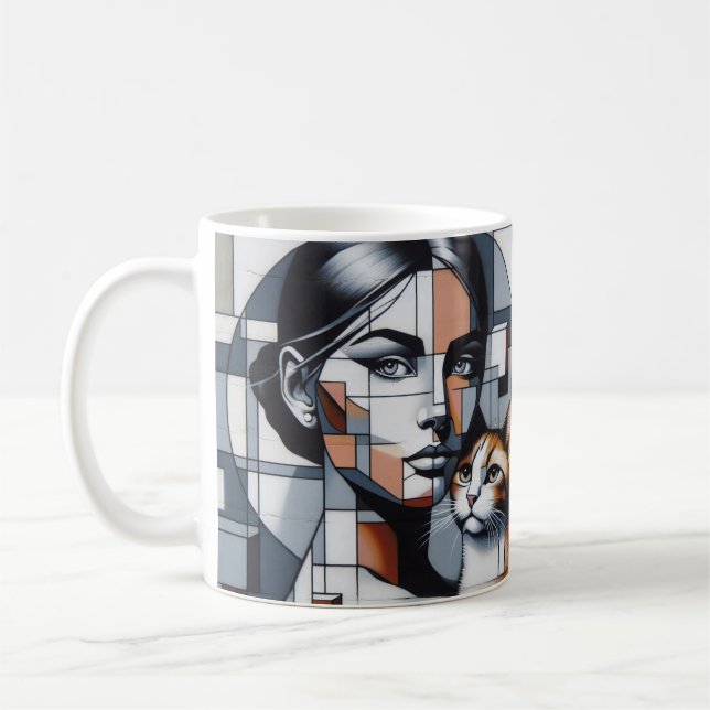 A Graffiti Cat Lady with her cat. Coffee Mug (Left)