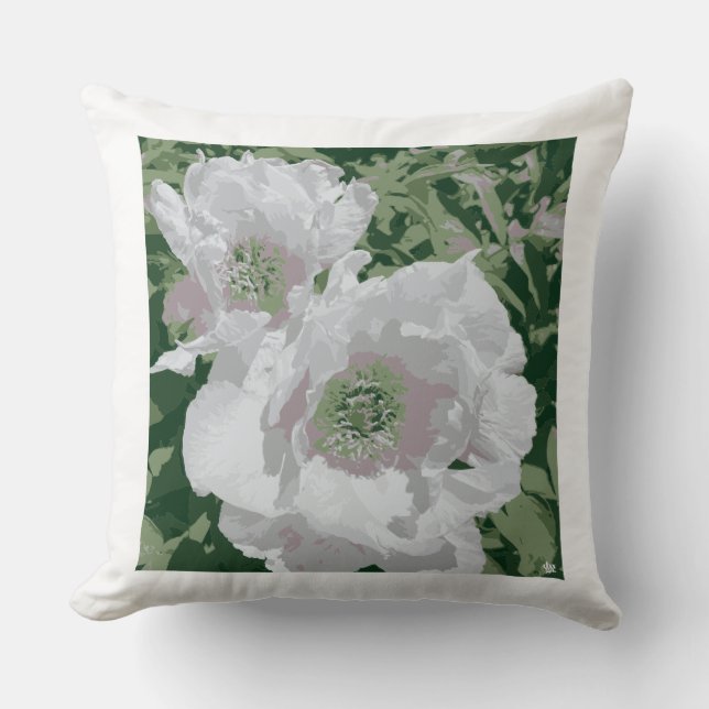 A grand white peony on throw pillow. cushion (Front)