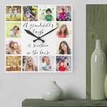 A Grandchild's Laugh Quote 12 Photo White Square Wall Clock<br><div class="desc">Create your own unique photo clock for grandparents with 12 of your favourite photos. The grandkids quote is printed in elegant handwritten script typography and reads "a grandchild's laugh is sunshine in the house". The design has a modern black and white colour palette - which you can edit via the...</div>