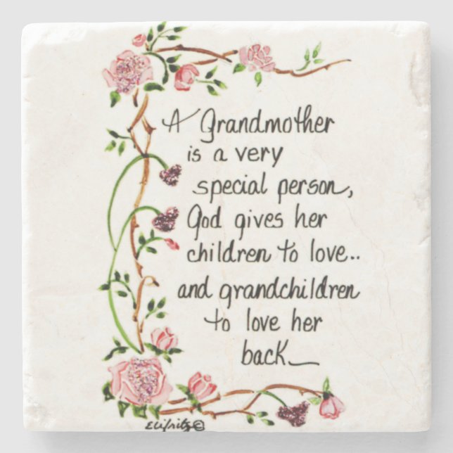 A Grandmother is Special Person Floral text Adult  Stone Coaster (Front)
