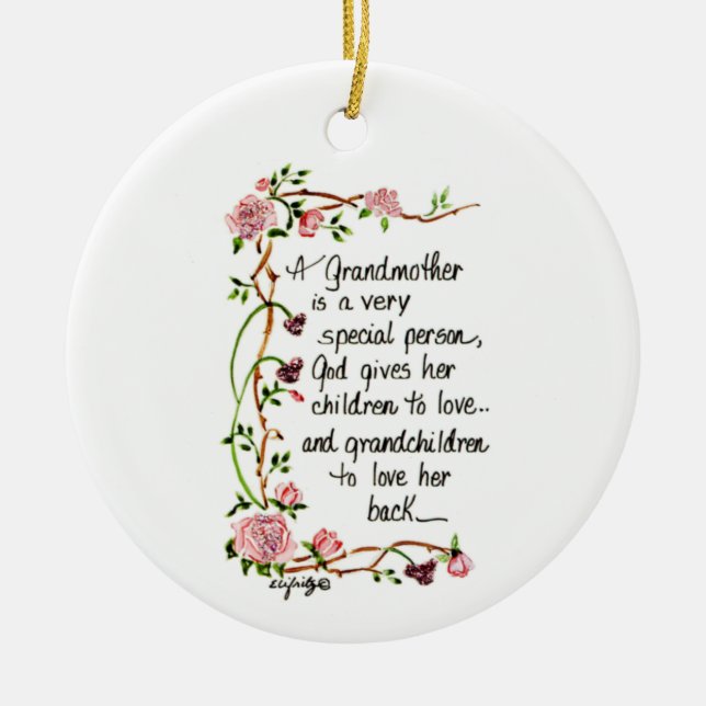 A Grandmother is Special Person Floral text   Ceramic Tree Decoration (Front)
