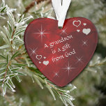 A Grandson is a Gift Ornament<br><div class="desc">Here is a beautiful Christmas ornament for a grandparent to give to a grandson. It features silver heart and star images against a deep burgundy red gradient background. In the centre is your customised text in white. Currently, the text says "A Grandson is a gift from God", but you may...</div>